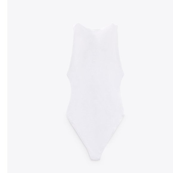 ZARA WHITE SPANDEX STRETCH KNOTTED TWIST KEYHOLE BODYSUIT - Picture 9 of 10